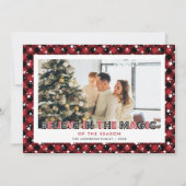 赤い格子模様の星の信じ写真クリスマスカード シーズンカード (正面)