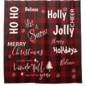 赤い格子模様の最も素晴らしい時間クリスマスデコール シャワーカーテン (正面)