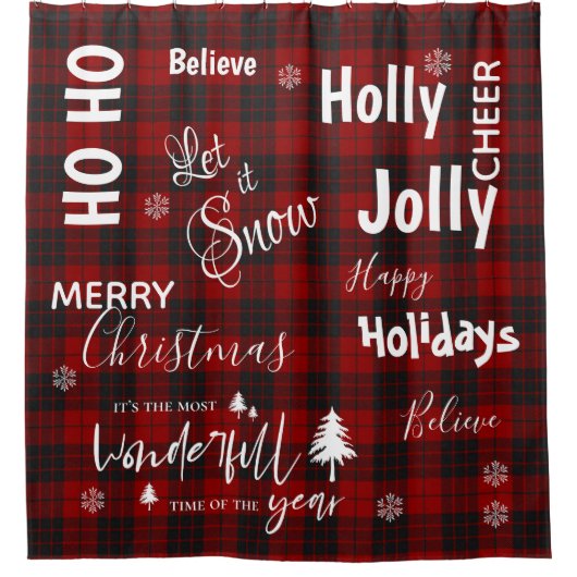 赤い格子模様の最も素晴らしい時間クリスマスデコール シャワーカーテン (正面)