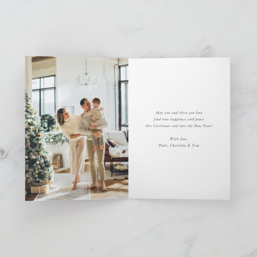 赤い格子模様の水彩鹿メリークリスマスフォト シーズンカード (内部)