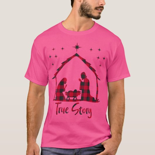 赤い格子模様の真のイエズス誕生クリスマス・ナティ Tシャツ (正面)