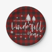 赤い格子模様の素晴らしい年のクリスマスパーティー ペーパープレート (正面)