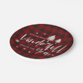 赤い格子模様の素晴らしい年のクリスマスパーティー ペーパープレート (アングル)