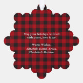 赤い格子模様の素朴メリークリスマスフォト オーナメントカード (裏面)