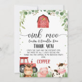 赤い格子模様の葉ファーム誕生日サンキューカード 招待状 (正面)