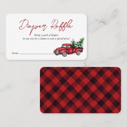 赤い格子模様の赤いトラックおむつラッフルエンクロージャカード 名刺 (正面/裏面)