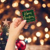 赤い格子模様の金箔スクリプトメリークリスマス スクエアシール