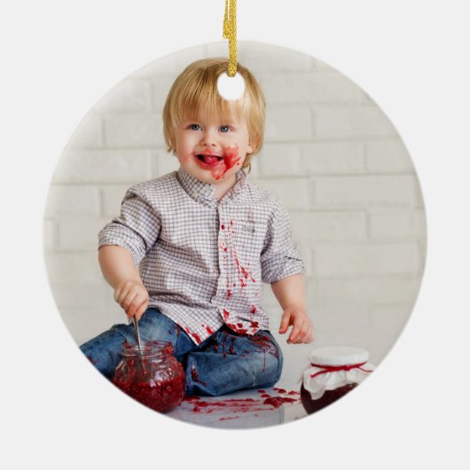 赤い格子模様の雪の結晶の写真名（年） セラミックオーナメント (裏面)