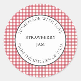 赤い格子模様の食品ラベルと瓶ラベル 自家製のギフトに ラウンドシール