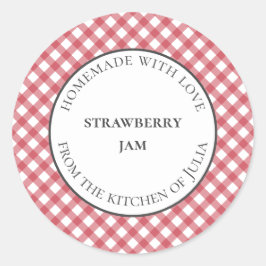 赤い格子模様の食品ラベルと瓶ラベル 自家製ギフト用 ラウンドシール