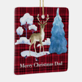 赤い格子模様の鹿 セラミックオーナメント (右)