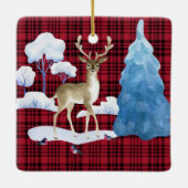 赤い格子模様の鹿 セラミックオーナメント (裏面)