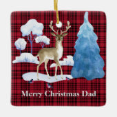 赤い格子模様の鹿 セラミックオーナメント (正面)