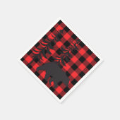赤い格子模様の黒いクマのシルエット スタンダードカクテルナプキン (角)