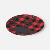 赤い格子模様の黒いクマのシルエット ペーパープレート (アングル)