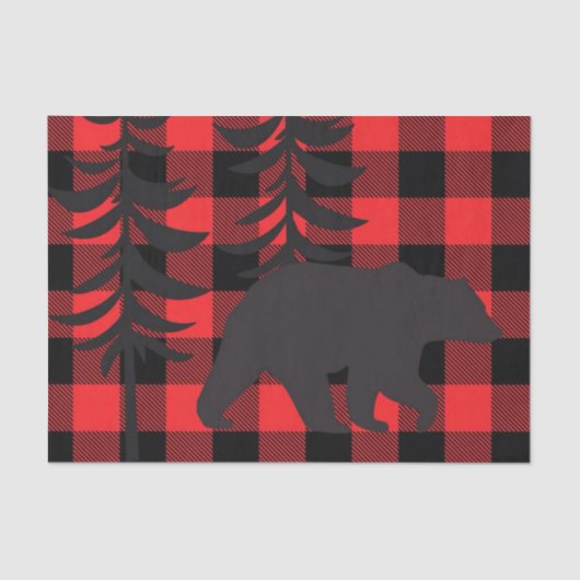 赤い格子模様の黒いクマのシルエット 薄葉紙 (正面)