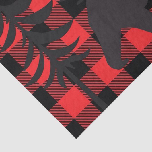 赤い格子模様の黒いクマのシルエット 薄葉紙 (詳細)