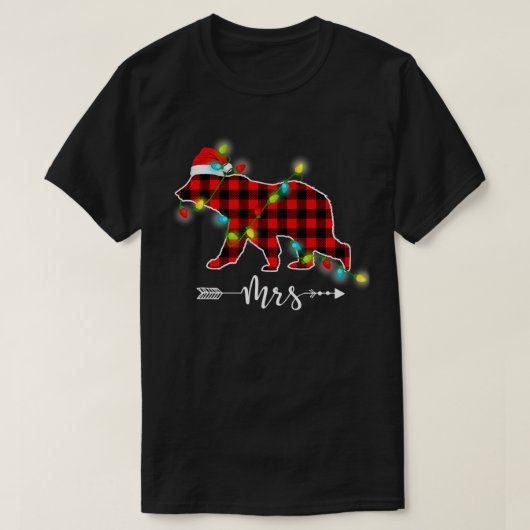 赤い格子模様のMRSベアークリスマスマッチパジャマ家族 Tシャツ (デザイン正面)