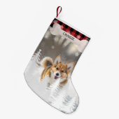 赤い格子模様クリスマスパインツリーズドッグボーンペット写真 スモールクリスマスストッキング (正面 (吊り時))