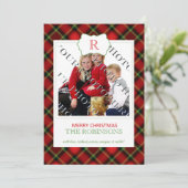 赤い格子模様クリスマスモノグラムフォトカード シーズンカード (スタンド正面)