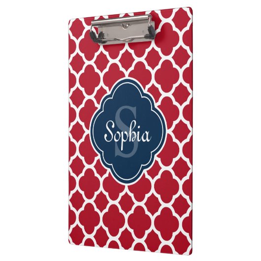 赤い格子模様ネイビーモノグラム クリップボード (左)