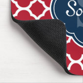 赤い格子模様ネイビーモノグラム マウスパッド (コーナー)