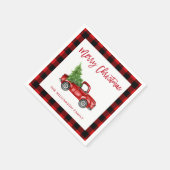 赤い格子模様ブラシスクリプトクリスマストラック スタンダードカクテルナプキン (角)
