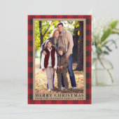 赤い格子模様メリークリスマスクラフト家族写真 シーズンカード (スタンド正面)