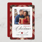 赤い格子模様メリークリスマスフォト シーズンカード (正面/裏面)