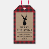 赤い格子模様素朴のメリークリスマス・クラフト ギフトタグ (正面)