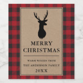 赤い格子模様素朴のメリークリスマス・クラフト ワインラベル (シングルラベル)