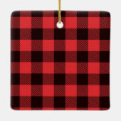 赤い格子模様|ファミリードッグ写真記念クリスマス セラミックオーナメント (裏面)