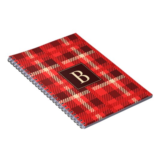 赤い格子模様(モノグラムカスタム付) ノートブック (右側)