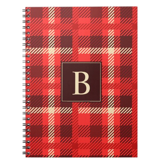 赤い格子模様(モノグラムカスタム付) ノートブック (正面)