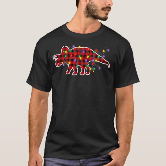 赤い格子毛トリケラトプス恐竜クリスマスパジャマX Tシャツ (正面)