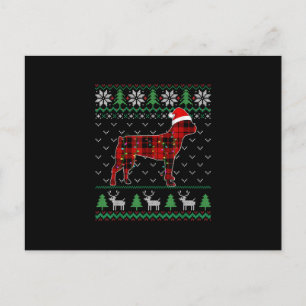 赤い格子犬の醜いクリスマスライトボストンテリア ポストカード