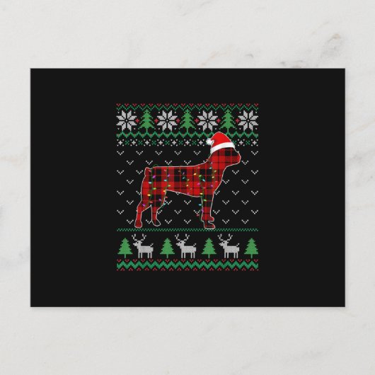 赤い格子犬の醜いクリスマスライトボストンテリア ポストカード (正面)
