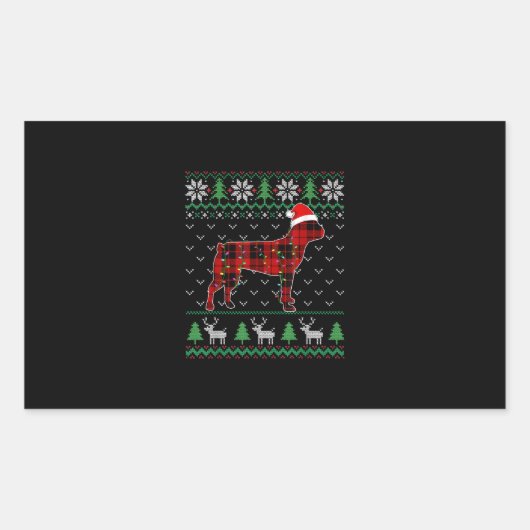 赤い格子犬の醜いクリスマスライトボストンテリア 長方形シール (正面)