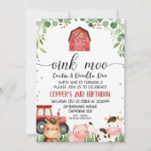 赤い格子状の葉のファーム動物誕生日招待状 招待状 (正面)