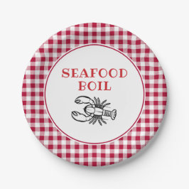 赤い格子状シーフードボイルパーティー ペーパープレート