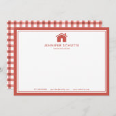赤い格子状パーソナライズされた不動産仲介業者文房具フラット ノートカード (正面/裏面)
