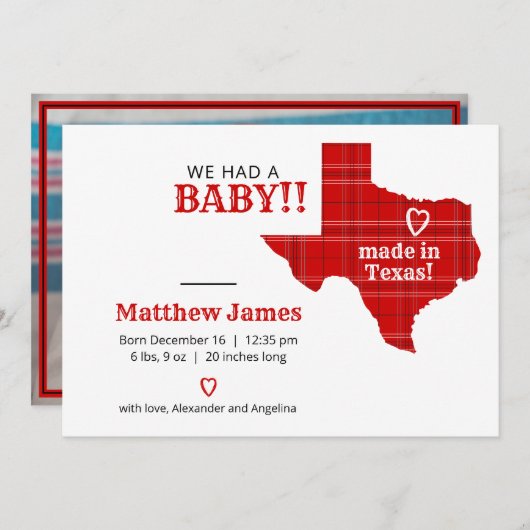 赤い格子縞がテキサス州横形写真 案内状 (正面/裏面)