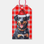 赤い格子縞とボーセロン犬の愛クリスマス ギフトタグ (正面)