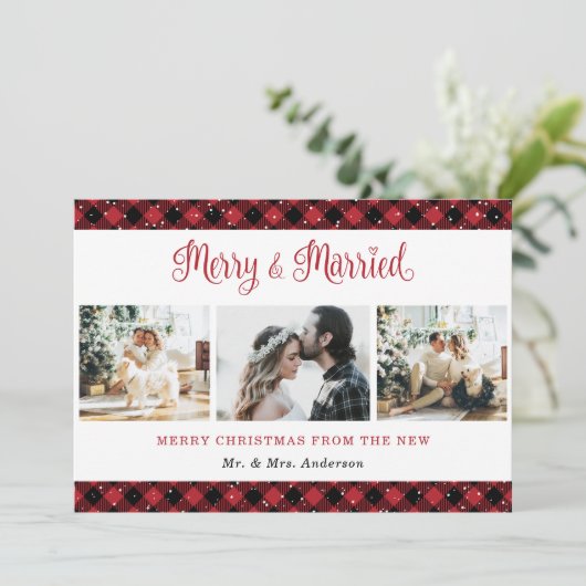 赤い格子縞とメリークリスマスカー結婚したド シーズンカード (スタンド正面)