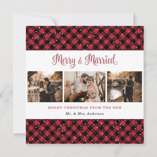 赤い格子縞とメリークリ結婚したスマス シーズンカード (正面)