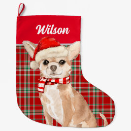 赤い格子縞と丹千華犬の名で呼ばれる ラージクリスマスストッキング