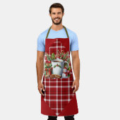 赤い格子縞と小さな眠れる鹿 エプロン (着用した状態)