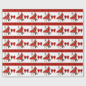 赤い格子縞と弓を備えた四角い踊りカップル ラッピングペーパー (フラット)