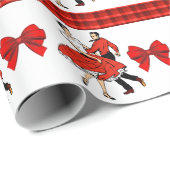 赤い格子縞と弓を備えた四角い踊りカップル ラッピングペーパー (ロールコーナー)