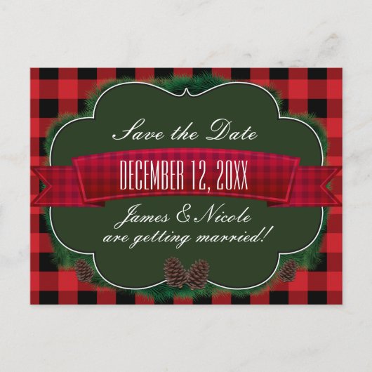 赤い格子縞と松ぼっくり　素朴なカントリー　ポストカード 案内ポストカード (正面)